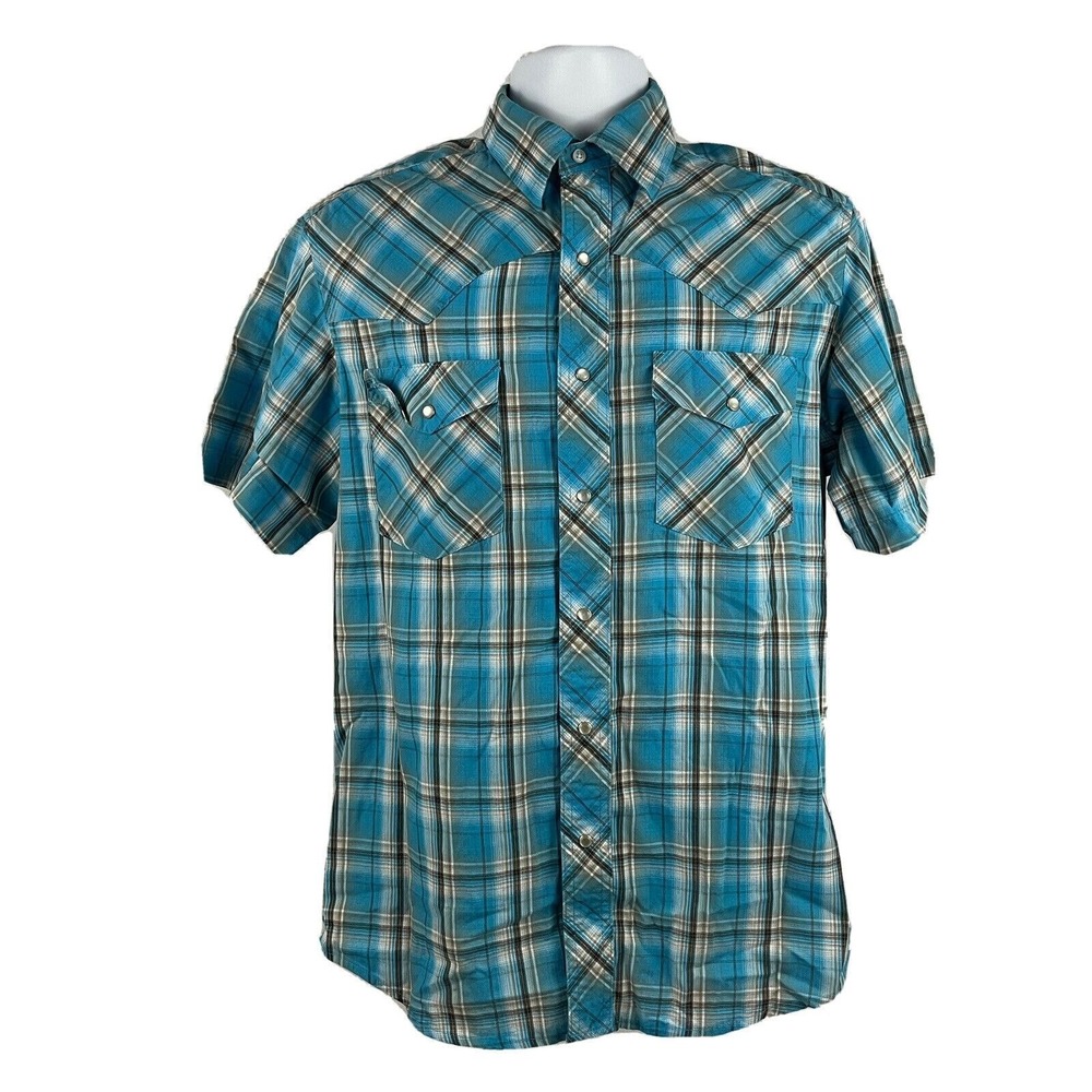 Wrangler Western Fashion Shirt Men's Size Medium Cowboy‎ Rodeo Farm Pearl Snaps